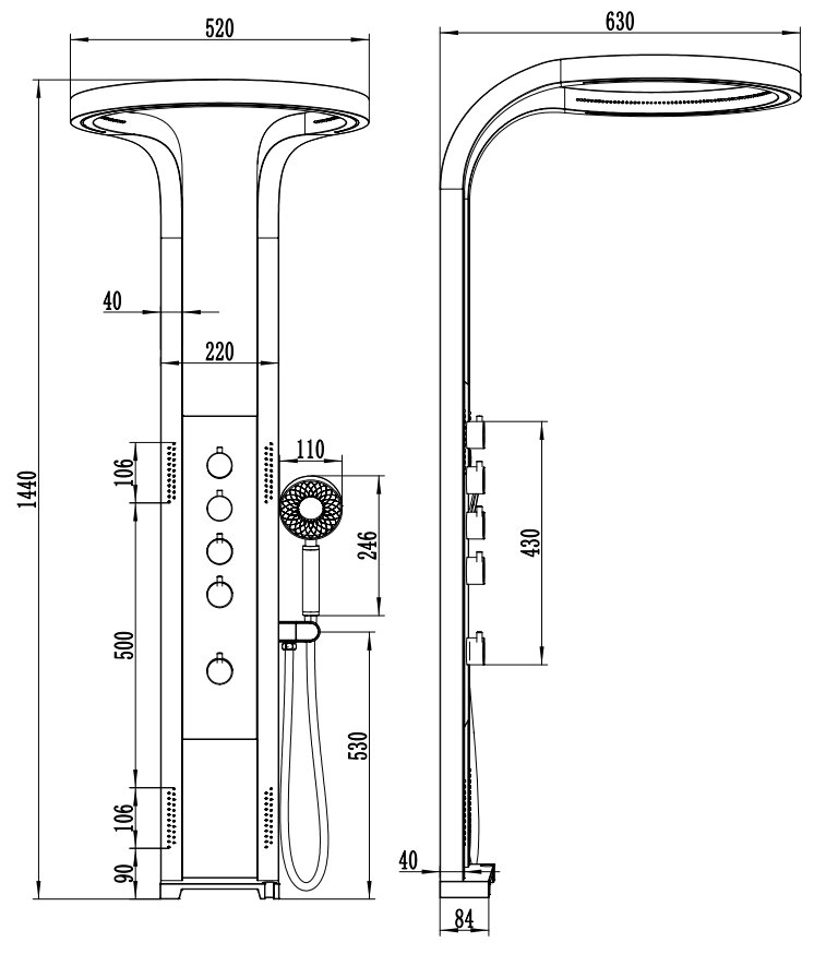 Colonne de douche Vicky thermostatique avec LED noir