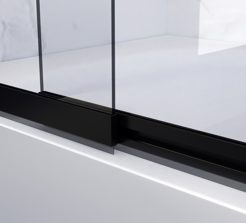 Badwand Unna glas/mat zwart uitschuifbaar 100x145cm