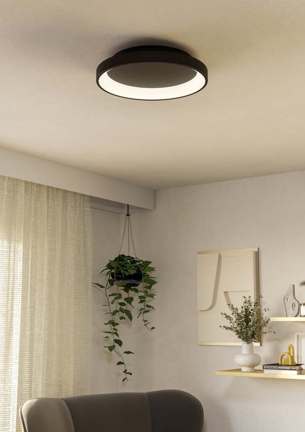 Plafonnier - Noir - Ø35cm - Dimmable - LED - 1x18W - 2700-6500K - télécommande