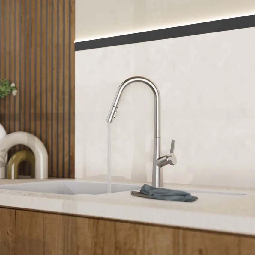 Keukenkraan Wasserwerk WK 9 Curve inox-look met uittrekbare uitloop