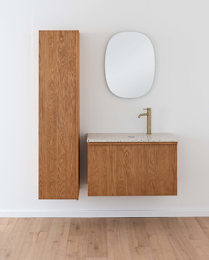 Badkamermeubel Fae eik hangend met enkel topblad terrazzo 90cm