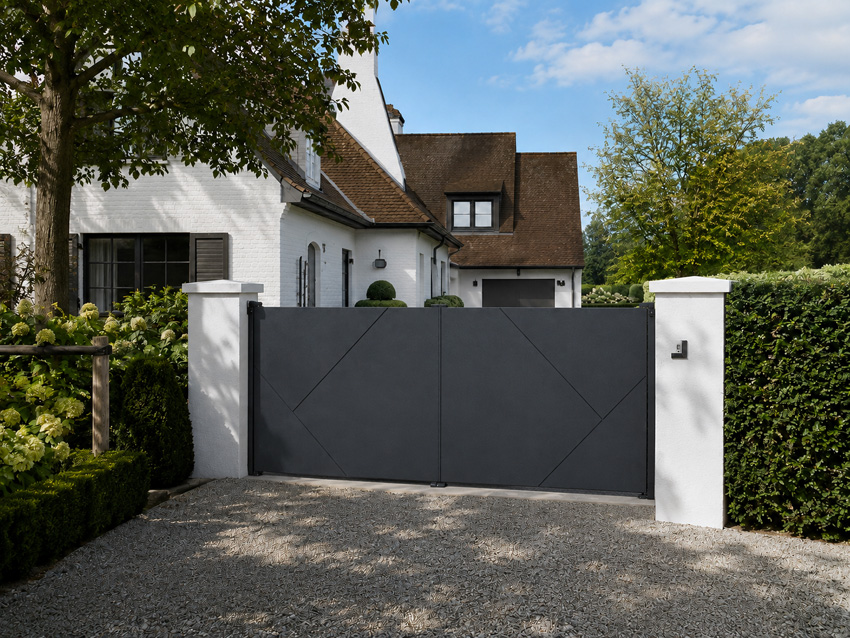 Portail battant double Bilbao aluminium noir 350x175cm - fermé, quincaillerie incluse