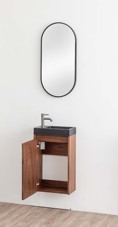 Toiletmeubel Warren walnoot lavabo mat zwart 60x40x22cm