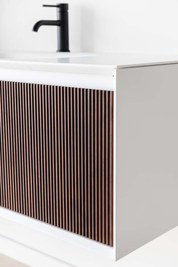 Meuble de salle de bains Falk noyer suspendu avec lavabo simple blanc mat 120cm