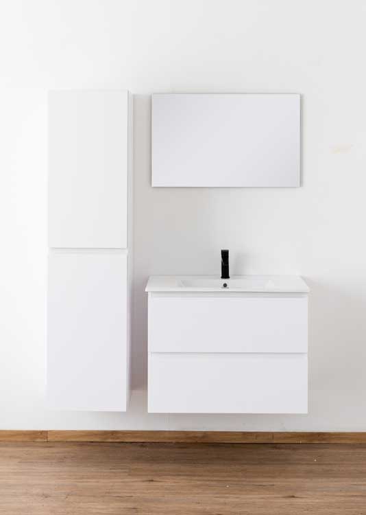 Meuble de salle de bains Bianca blanc suspendu avec lavabo simple blanc brillant 80cm