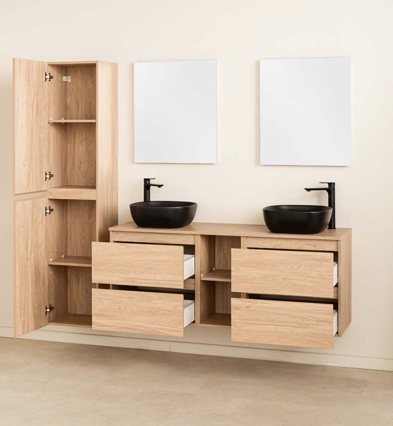 Badkamermeubel Bella eiklook 1500 mm dubbele wastafel zwart mat Badkamermeubel Bella eiklook 1500 mm dubbele wastafel zwart mat
