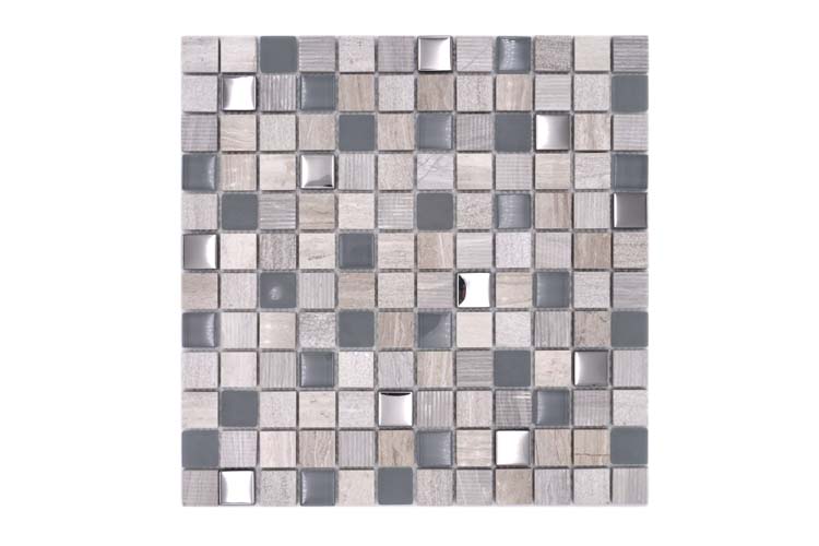 Mozaïek glas + mix greige/zilver 30 x 30 cm