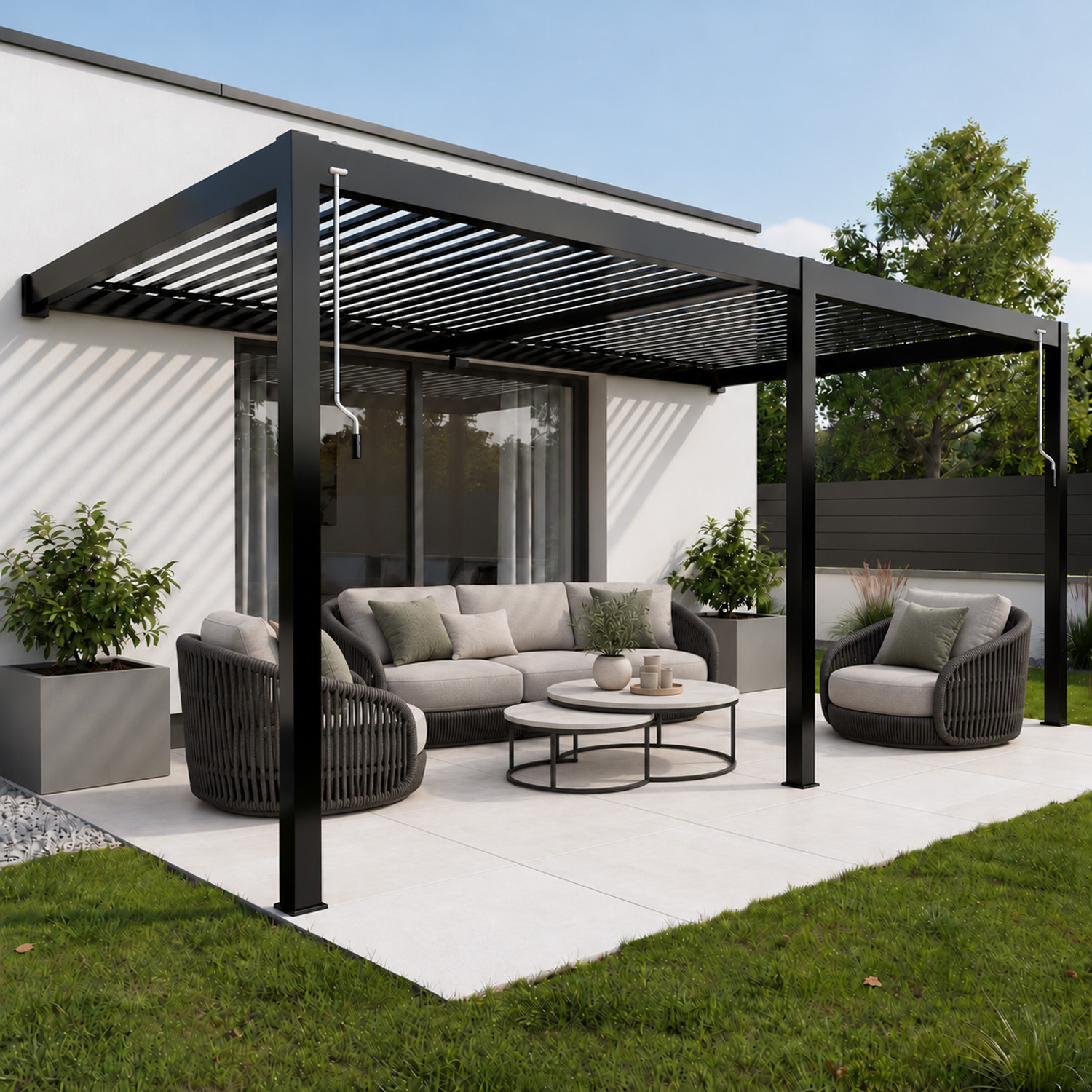 Pergola murale Solimar aluminium anthracite L530xP300xH250cm manuelle
