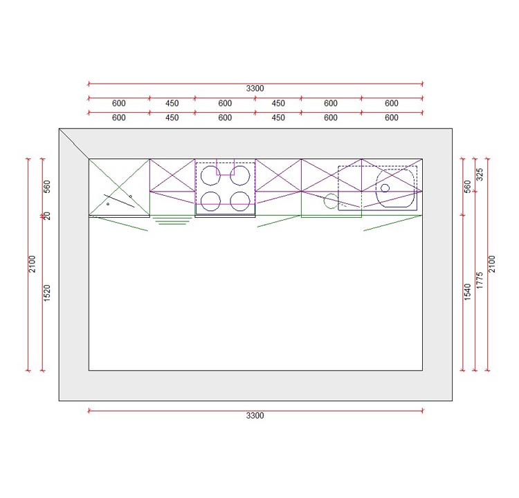Cuisine Premium 6a blanche cadre 330cm - pré-montée - sans appareils