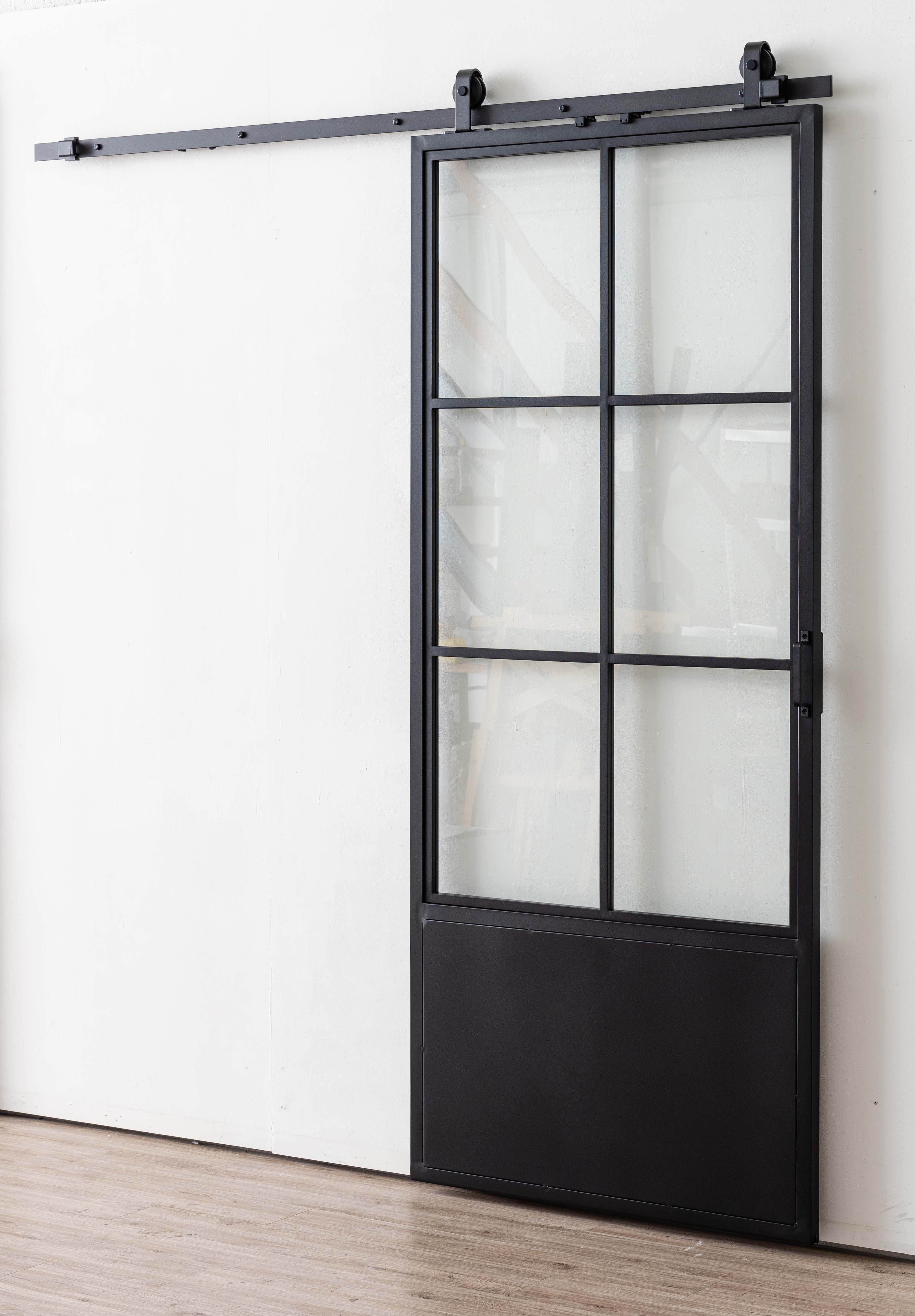 Complete enkele stalen schuifdeur Tyra 6R op maat + rail zwart