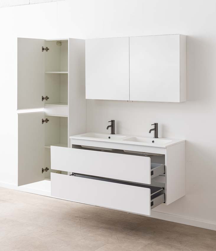 Meuble de salle de bain Tibo blanc avec lavabo double blanc mat 120cm