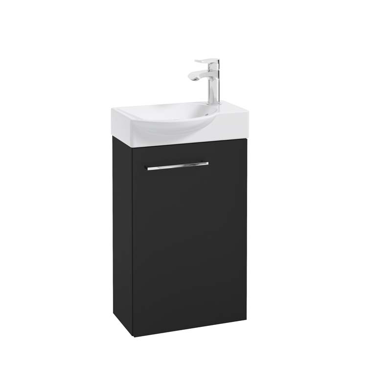 Toiletmeubel Dover zwart wastafel glanzend wit 60x39x22cm