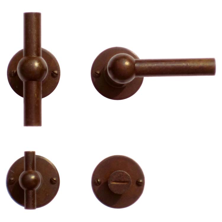 Poignée porte pro pienza nouv T+L rouille rond + serrure wc