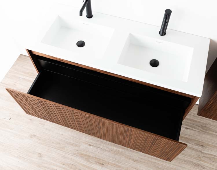 Meuble de salle de bains Warren noyer suspendu avec lavabo double blanc mat 120cm