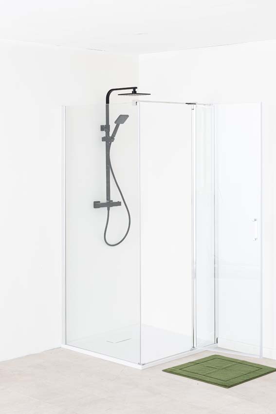 Douche en coin Alexia avec paroi fixe et porte pivotante chromé 90x90x190cm