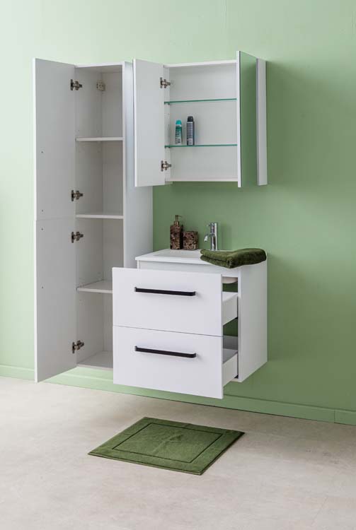 Badkamermeubel Bison mat wit hangend met enkele wastafel glanzend wit 60cm