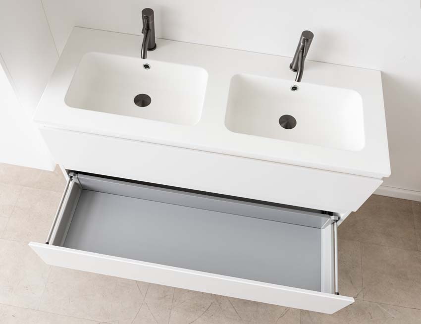 Meuble de salle de bain Tibo blanc avec lavabo double blanc mat 120cm
