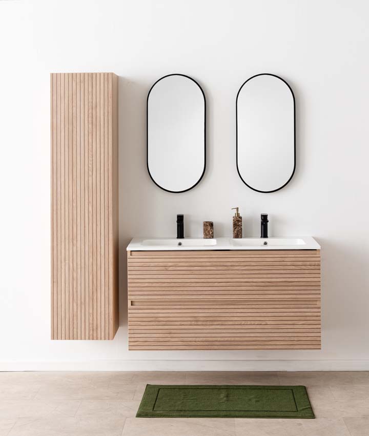Meuble de salle de bain Dotan line up 2 tiroirs 1200 mm lavabo blanc brillant
