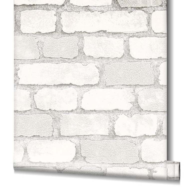 Vinyl op vliesbehang baksteen wit 0,53x10m