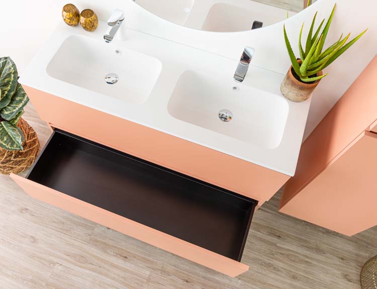 Badkamermeubel Puro blush hangend met dubbele wastafel mat wit 120cm