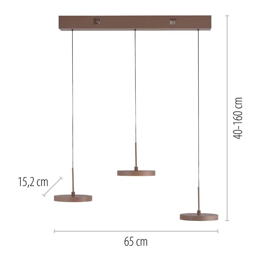 Luminaire suspendu - sable - 65cm - dimmable - 3x6,8W - 3000K