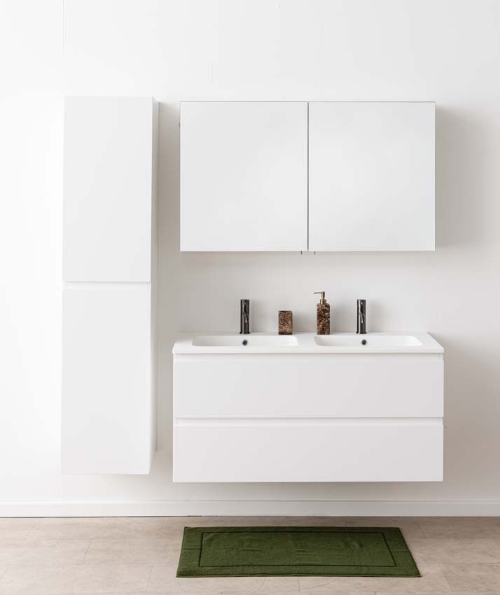 Badkamermeubel Tibo wit met dubbele wastafel mat wit 120cm