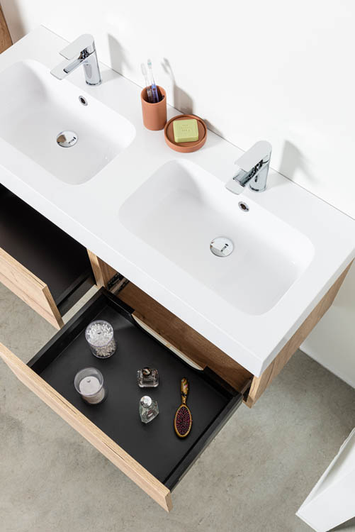 Meuble salle de bain aspect chêne Domino 1200 mm  lavabo brillant