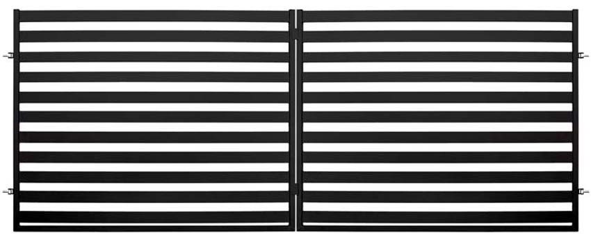 Portail battant double Lyon acier noir 300x154cm - avec barreaux horizontaux, quincaillerie incluse