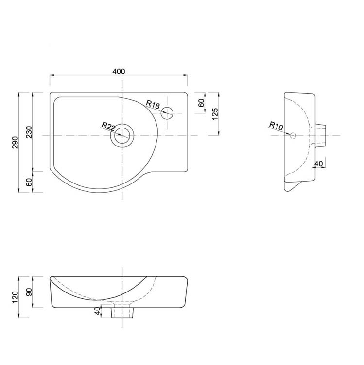 Toiletmeubel Dover mat zwart 390 mm met ronde lavabo
