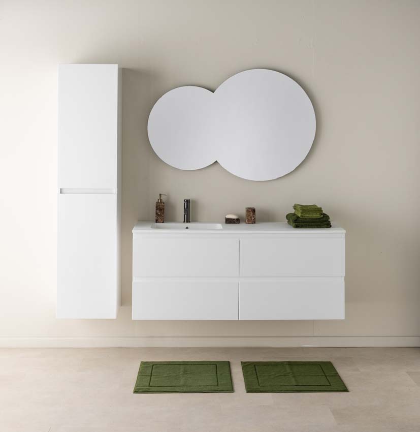 Meuble de salle de bains Tibo blanc suspendu avec lavabo simple à gauche blanc mat 140cm