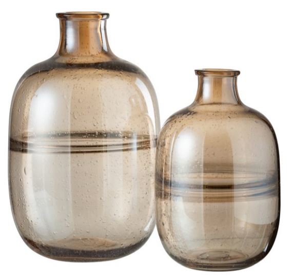Vaas glas amberkleurig rond ribbel large 36 cm