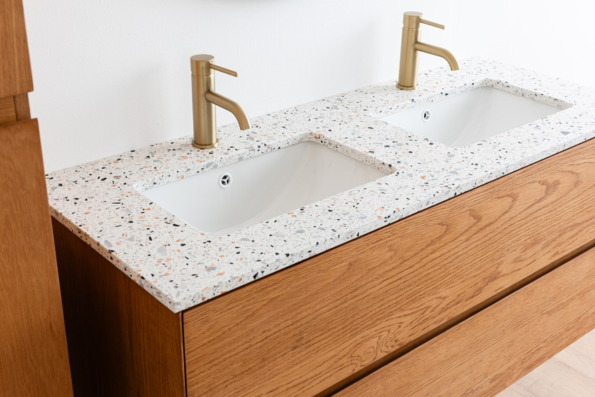 Meuble de salle de bains Fior chêne suspendu avec double lavabo terrazzo 120cm