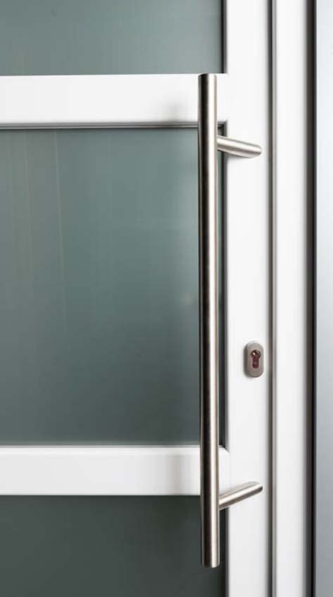 Porte extérieure 3 parties PVC verre clair blanc 980x2180mm ouvrant à droite