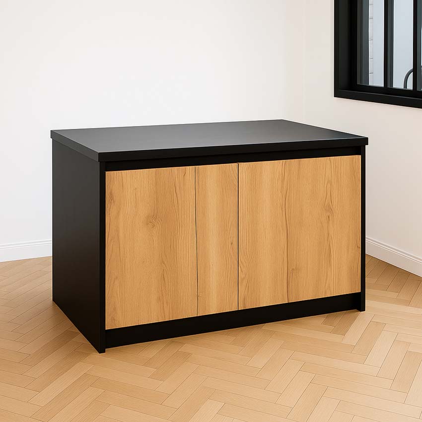 Îlot de cuisine Plenti look de chêne/noir 124,5cm