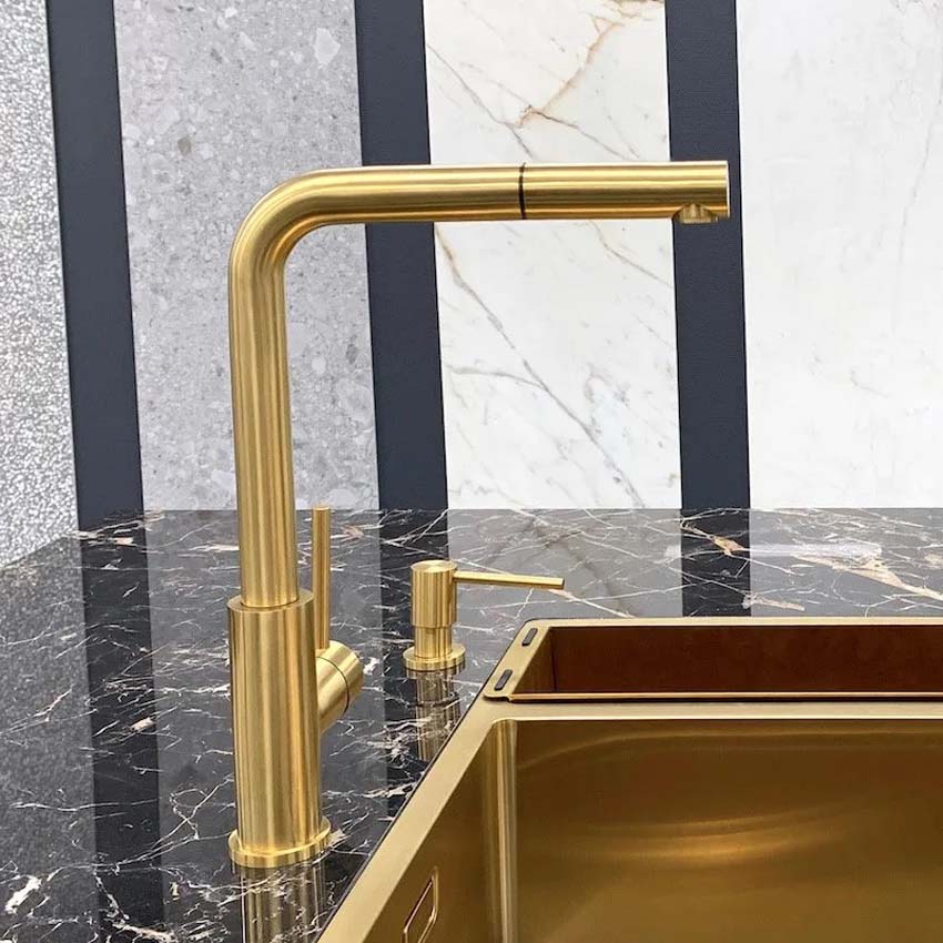 Robinet de cuisine Lorreine Tweed or avec bec extractible