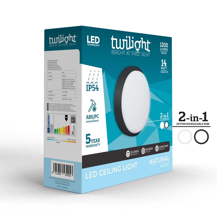 Plafondlamp rond zwart/wit 14W - 4000K - 1200LM