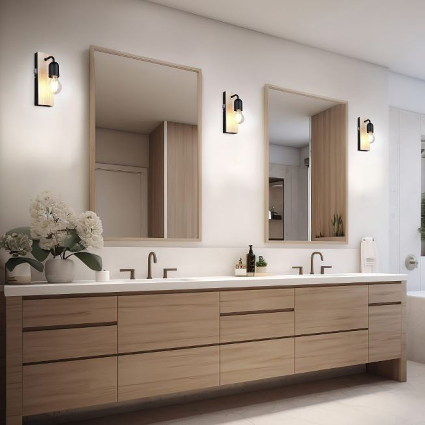 Applique murale - bois/noir - 8x11x24cm - dimmable - E27 - 1x max. 10W - sans ampoule - IP44