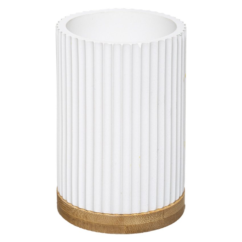 Tandenborstelhouder Owen polyresin/bamboe wit 7,2x7,2x11cm