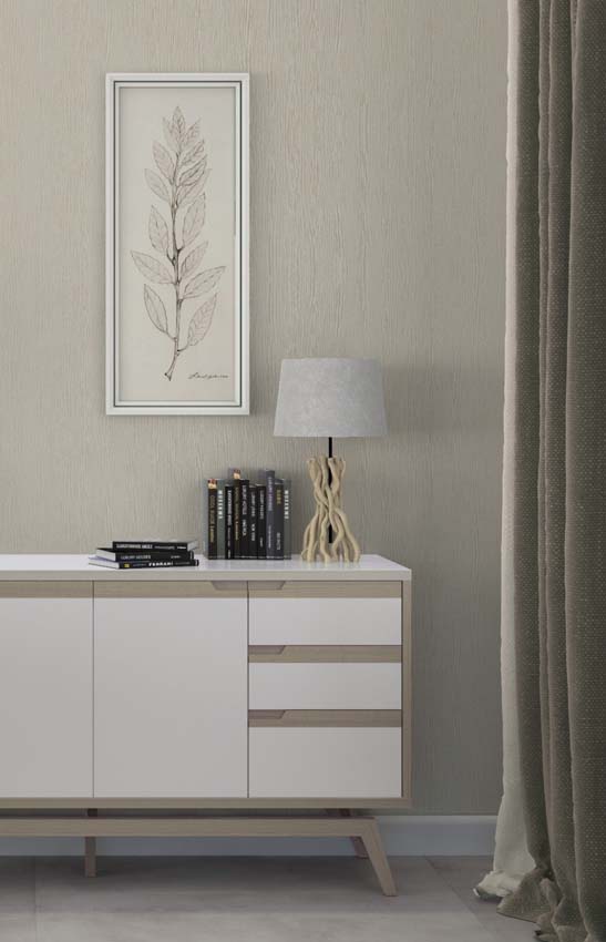 Vinyl op vliesbehang uni lijn beige 0,53x10m