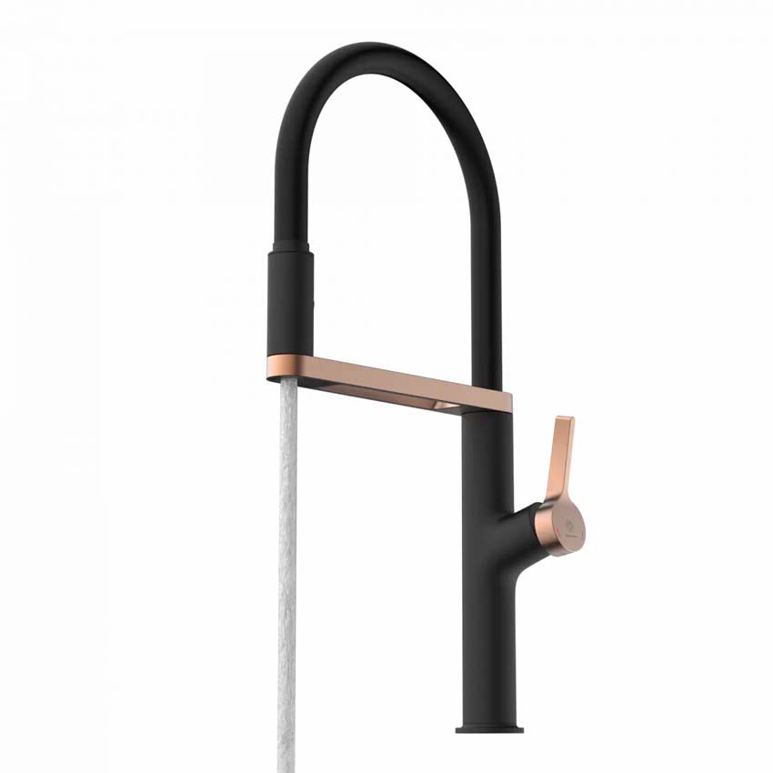 Keukenkraan Wasserwerk WK 2 mat zwart/rose goud met uittrekbare uitloop