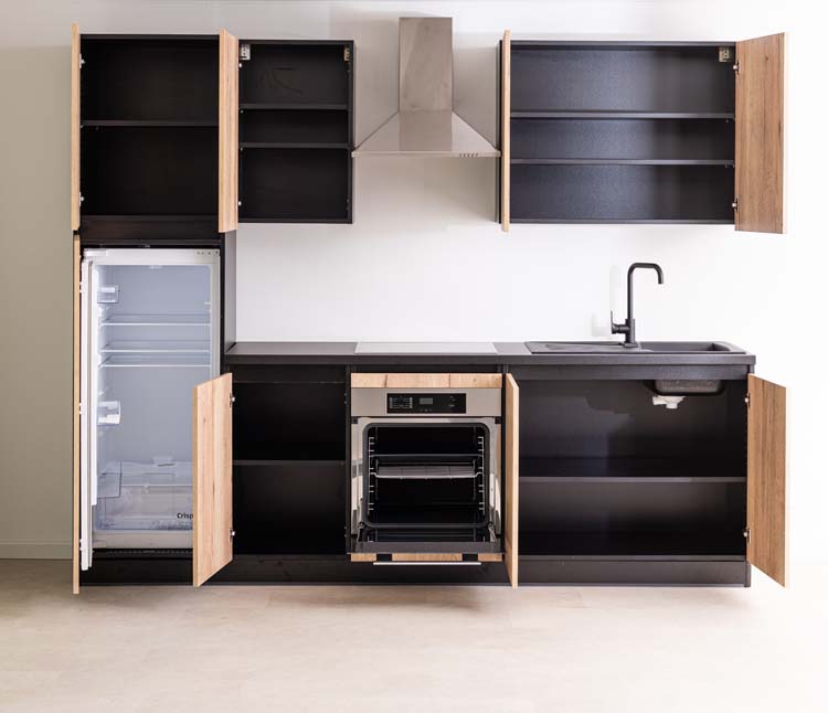 Keuken Plenti zwart/houtlook 270cm - zonder toestellen