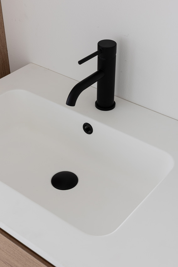 Meuble de salle de bain Bianca aspect chêne suspendu avec lavabo simple blanc mat 120,5cm