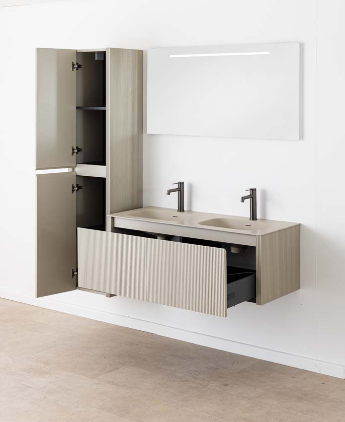 Meuble de salle de bain Amelia gris fumé avec double lavabo mat 120cm