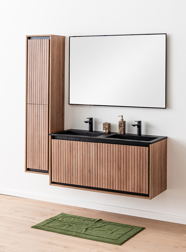 Meuble de salle de bains Toledo chêne/noir avce double lavabo noir mat 120cm