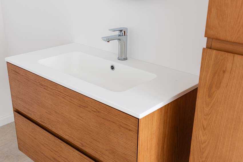 Meuble de salle de bain Fior chêne suspendu avec vasque simple blanc mat 90cm