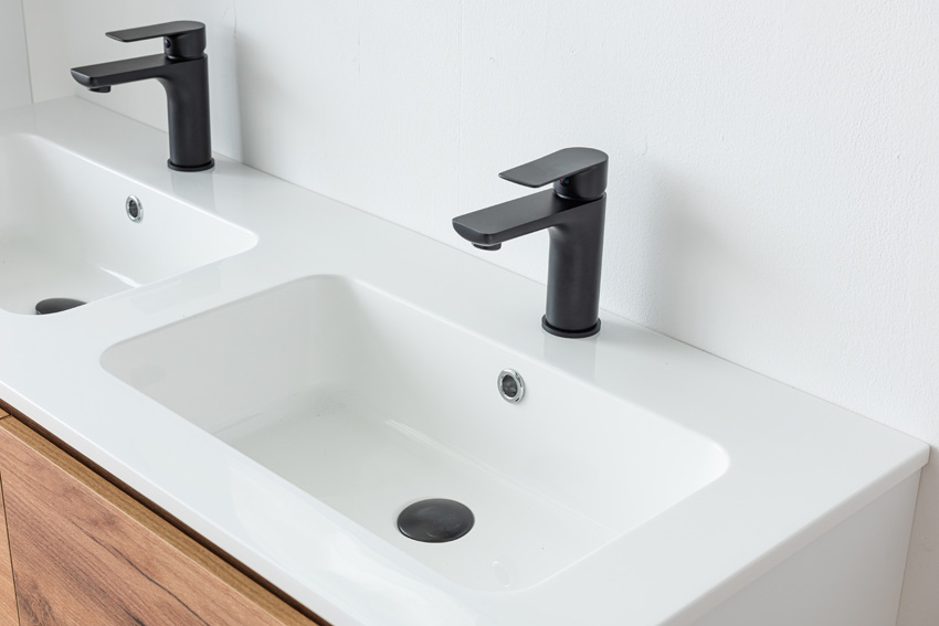Meuble de salle de bains Treviso chêne/blanc avec double lavabo blanc brillant 120cm