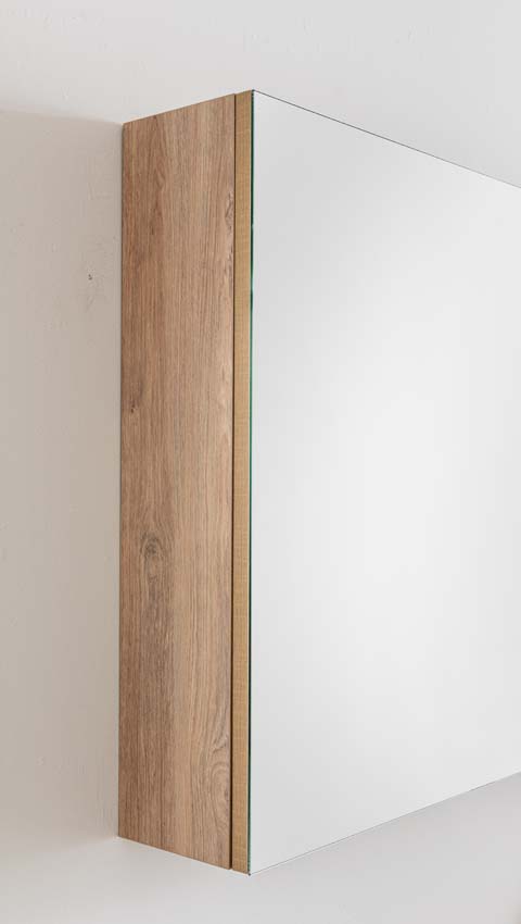 Meuble de salle de bain Tibo en chêne méditerranéen avec double lavabo aspect travertin 120cm