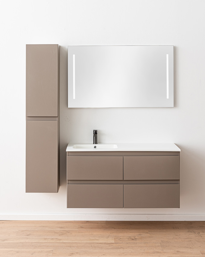 Meuble de salle de bains Trente taupe avec lavabo simple blanc brillant 120cm