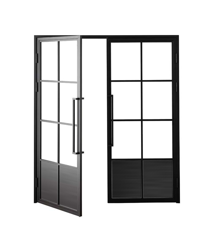 Porte intérieure double en acier Tara noir 2x6R + panneau poussant à droite sur mesure