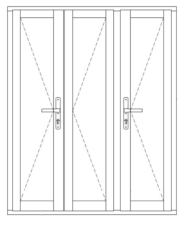 Houten terrasraam 3-vleugels Meranti Trae 55mm naturel 1800 x 2150 mm